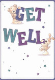 Overflowing with the joyful optimism of Palmers Green, this illustrated get well card features two adorable friends-a soft, welcoming bear and a floppy-eared puppy-each balancing over large, colourful letters that declare 'Get Well.' The lively indigo and teal hues pop confidently against a crisp, cream background, while scattered stars add a whimsical note of reassurance and hope, like friendly glimmers along Palmers Green's bustling streets. Textures are richly drawn, with plush bear fur and soft puppy ears so invitingly rendered you can almost imagine their warmth. This heartfelt image calls up the same sense of kindness one finds on an unexpected doorstep flower delivery from a trusted local florist. A gentle sense of celebration and encouragement radiates from the scene-the perfect visual message to accompany recovery wishes, capturing the neighbourly warmth at the heart of Palmers Green's community.